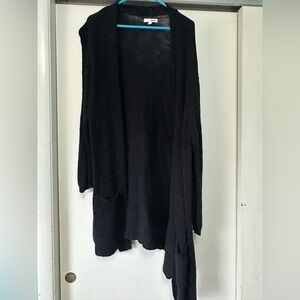 Women's Black Open Front Long Cardigan